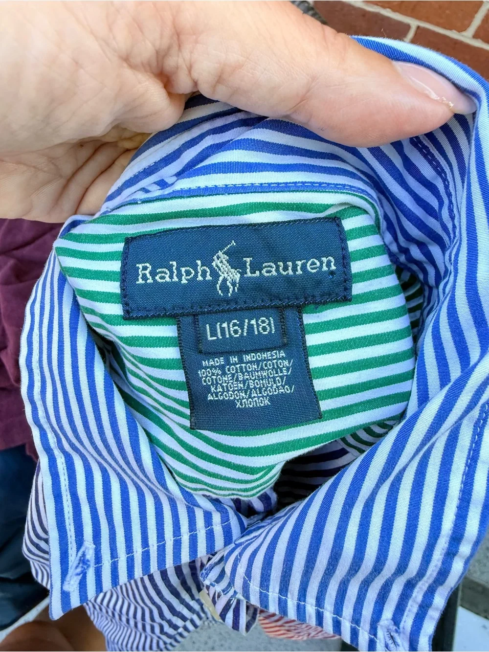 Ralph Lauren Blue, Green & White Striped Button-Up Shirt